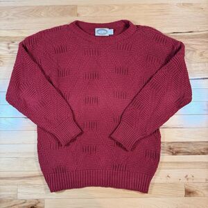 VTG Green Mountain Dry Goods Knit Sweater Mens Large Red Made In USA Cotton 80s